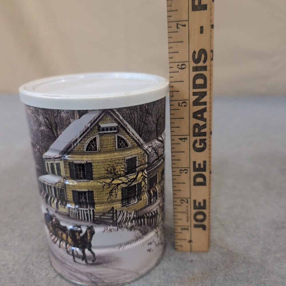Currier & Ives American Homestead Winter Vintage Metal Tin Canister with Lid - Picture 8 of 8